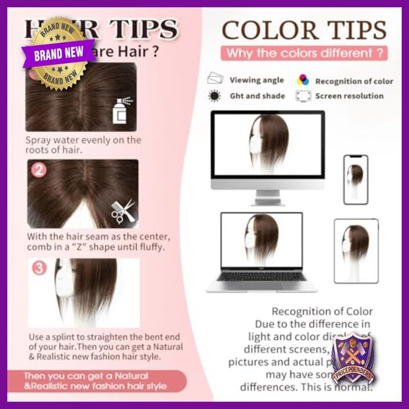 14 Inch Human Hair Topper for Thinning Hair, Silk Base with Clips main image 7